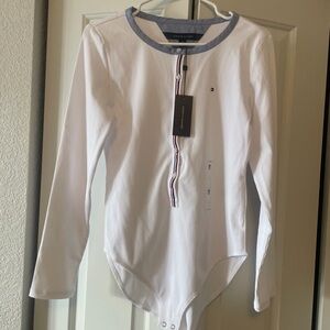Tommy Hilfiger White and Blue Button-Up Top